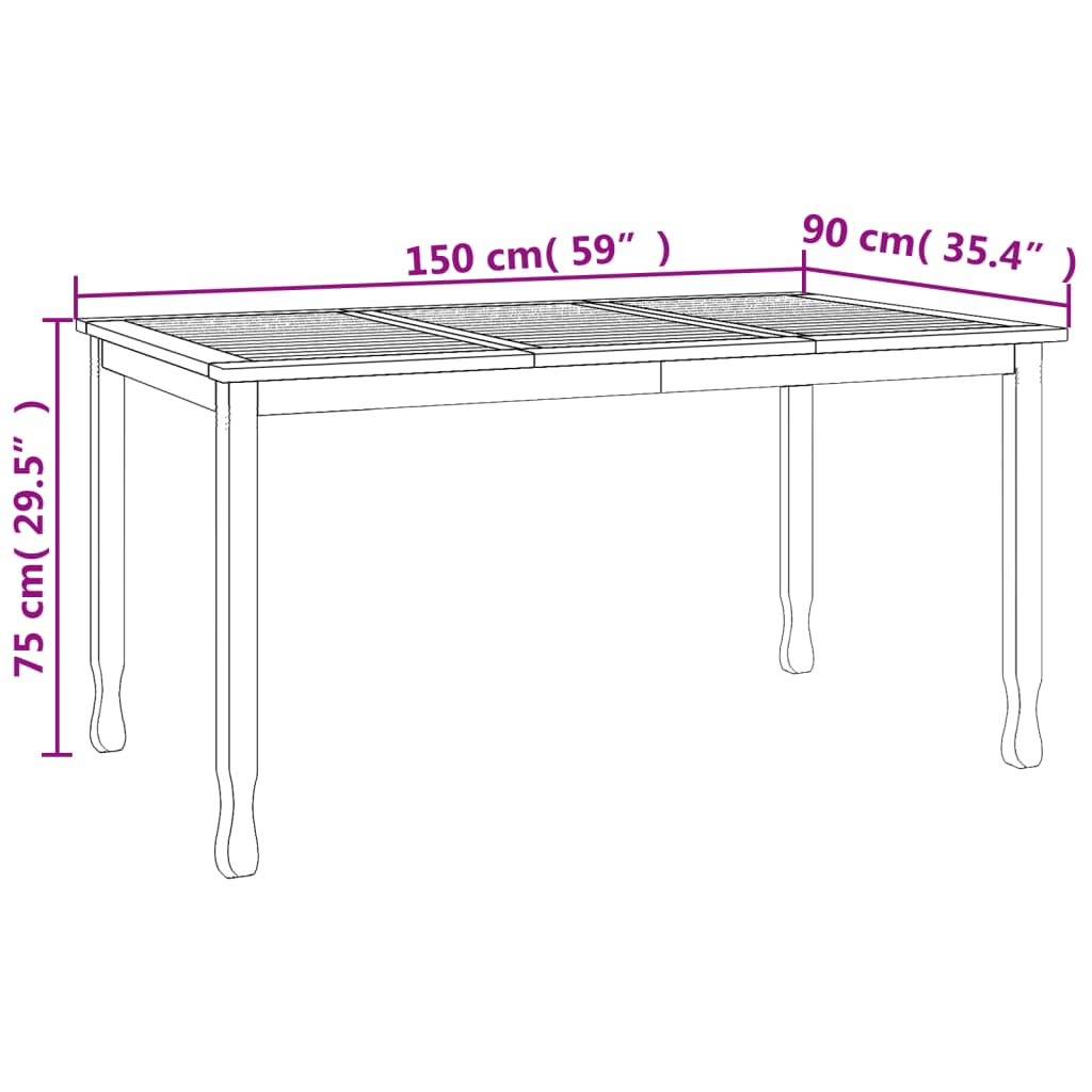 Tuintafel Massief Teakhout 150 x 90 x 75 cm