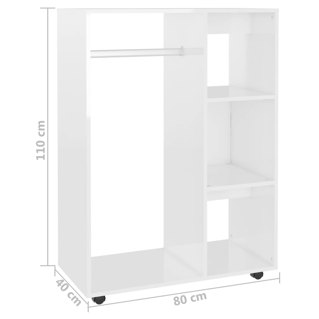 Kledingkast 80x40x110 cm bewerkt hout hoogglans wit