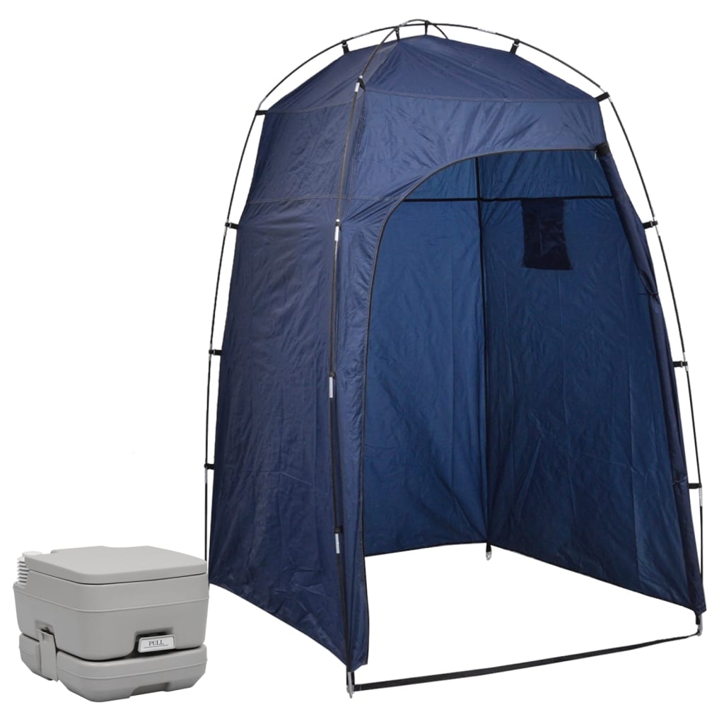 Kampeertoilet Met Tent Draagbaar 10 + 10 L Blauw