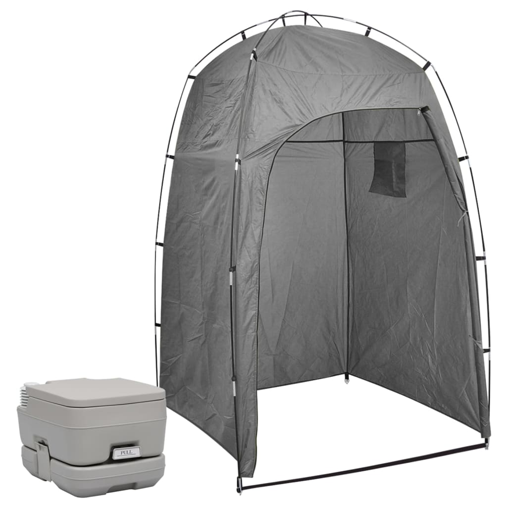 Kampeertoilet Met Tent Draagbaar 10 + 10 L Grijs
