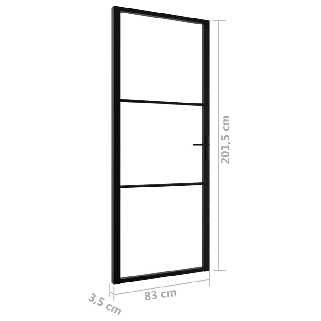 Binnendeur 83X201,5 Cm Esg-Glas En Aluminium Zwart 83 x 201.5 cm Zwart en transparant