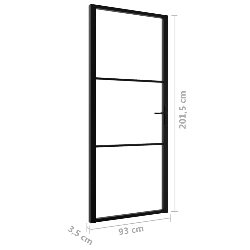 Binnendeur 93X201,5 Cm Esg-Glas En Aluminium Zwart 93 x 201.5 cm Zwart en transparant