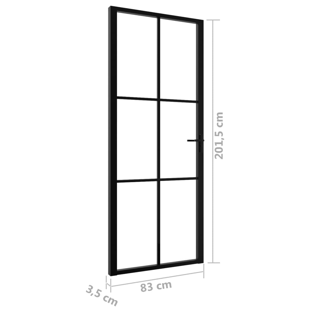 Binnendeur 83X201,5 Cm Esg-Glas En Aluminium Zwart 83 x 201.5 cm Zwart en transparant