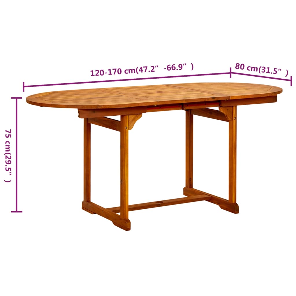 Tuintafel (20-70)X80X75 Cm Massief Acaciahout 170 x 80 x 75 cm ovaal