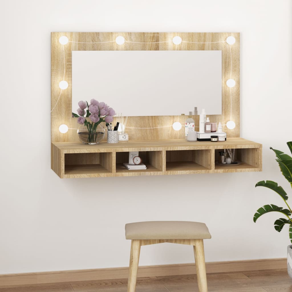 Spiegelkast met LED-verlichting 90x31,5x62 cm sonoma eikenkleur