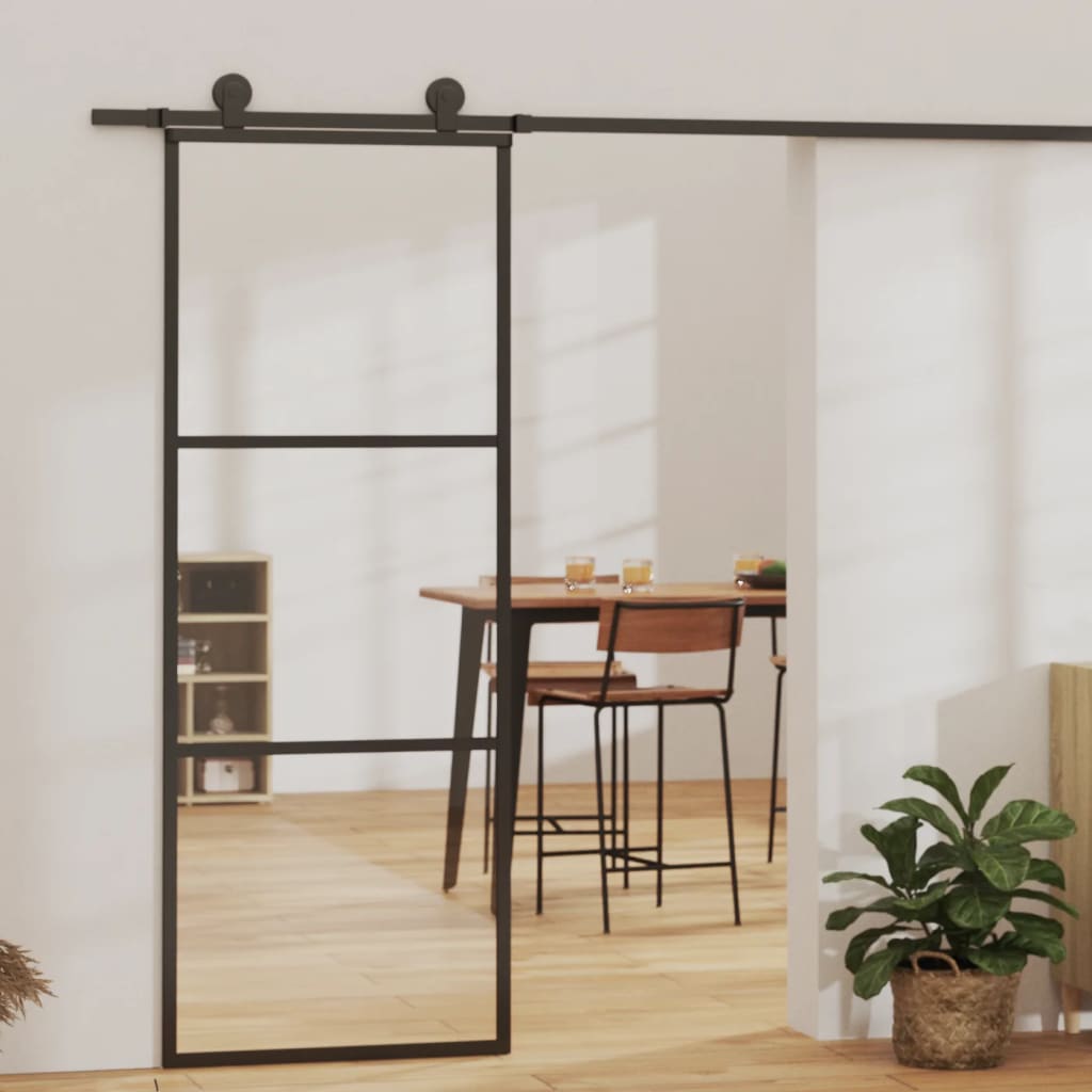 Schuifdeur met beslag 76x205 cm aluminium en ESG-glas