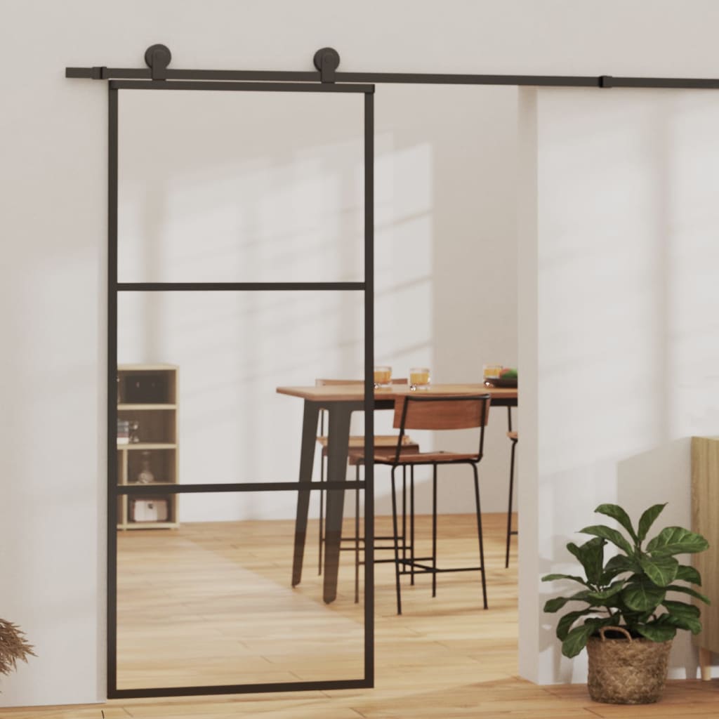 Schuifdeur met beslag 90x205 cm aluminium en ESG-glas