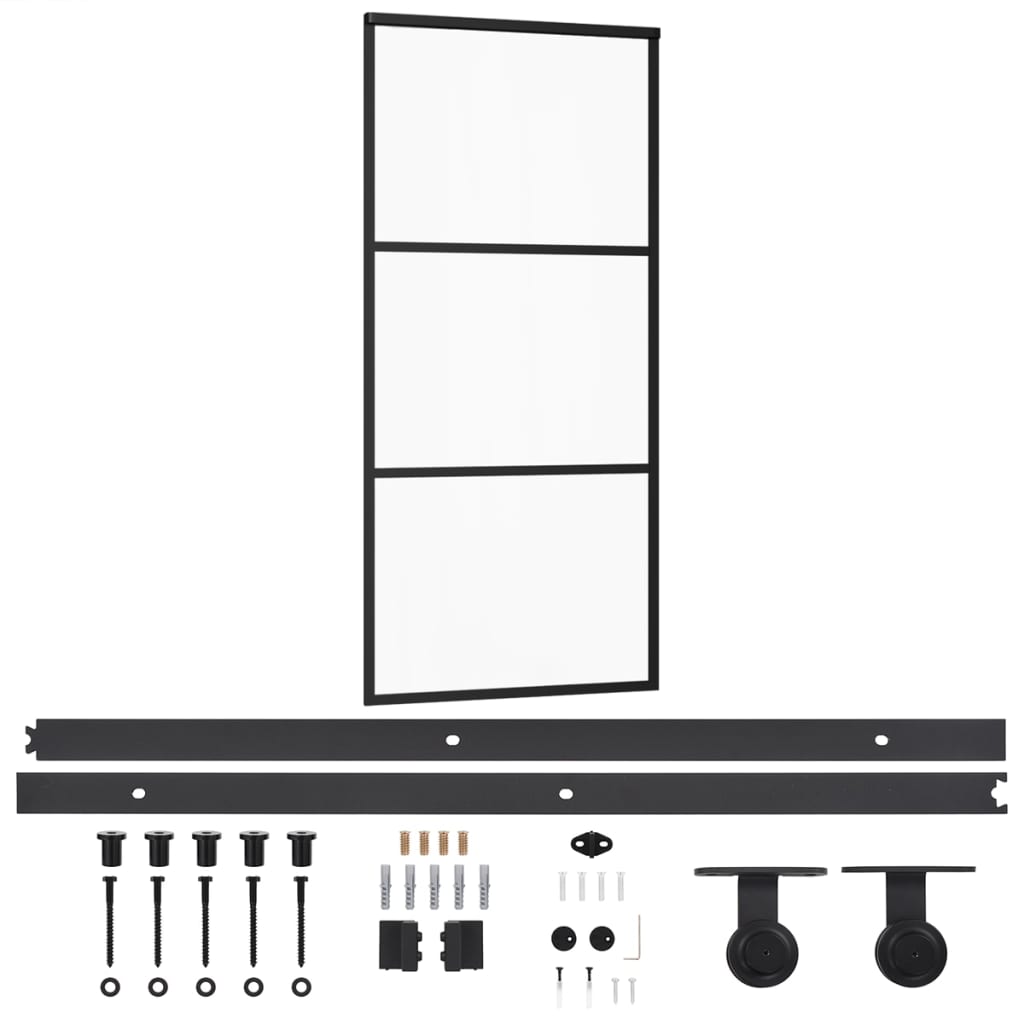 Schuifdeur met beslag 90x205 cm aluminium en ESG-glas