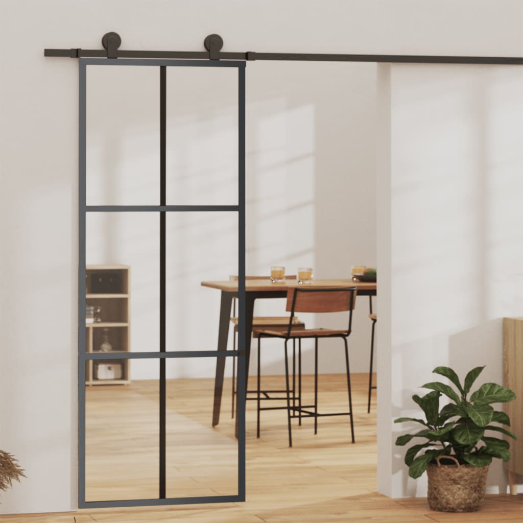 Schuifdeur met beslag 76x205 cm aluminium en ESG-glas