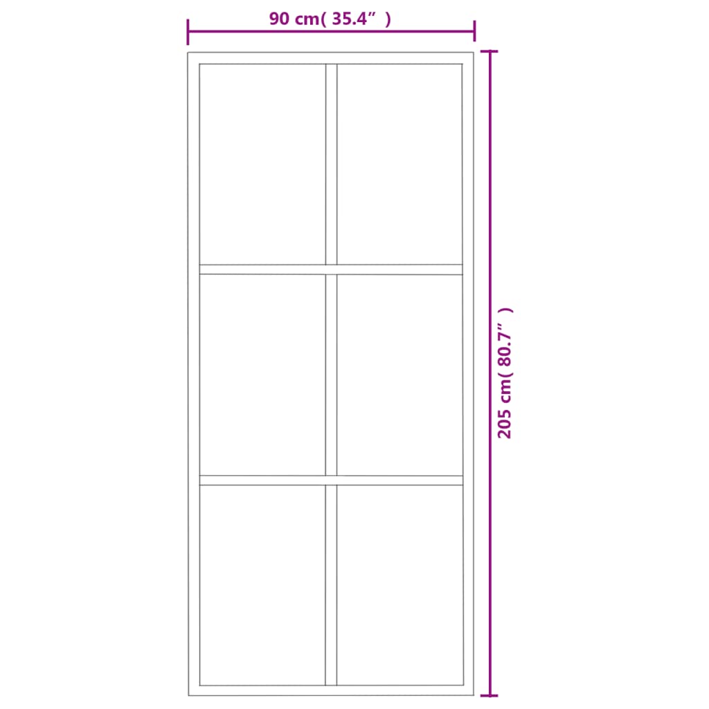 Schuifdeur met beslag 90x205 cm aluminium en ESG-glas