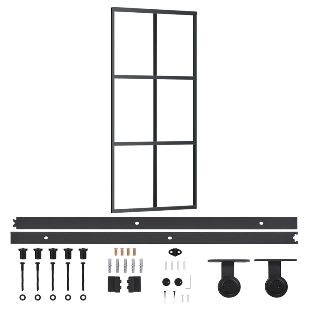 Schuifdeur met beslag 90x205 cm aluminium en ESG-glas