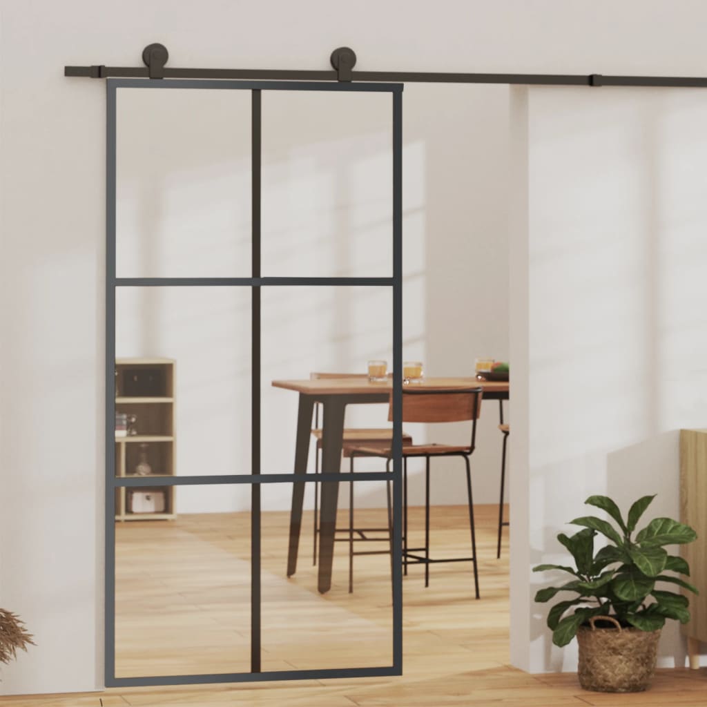 Schuifdeur met beslag 102x205 cm aluminium en ESG-glas