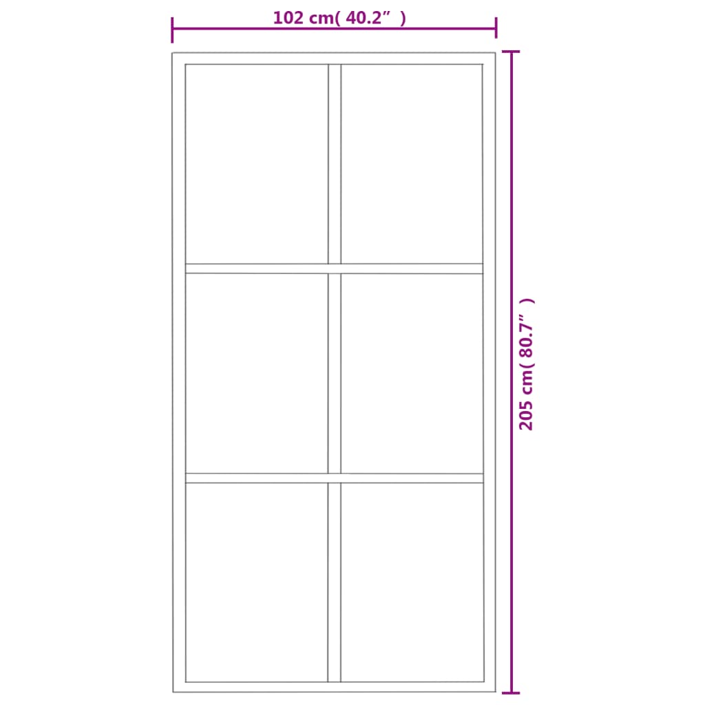 Schuifdeur Met Beslag 102X205 Cm Aluminium En Esg-Glas 102 x 205 cm (200 cm schuifrail) 3x2 raster