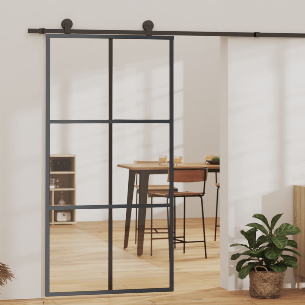 Schuifdeur Met Beslag 102X205 Cm Aluminium En Esg-Glas 102 x 205 cm (200 cm schuifrail) 3x2 raster