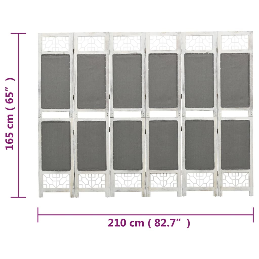 Kamerscherm Met 6 Panelen Stof Grijs 210 x 165 cm