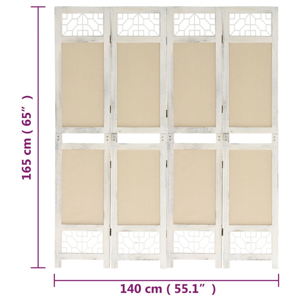 Kamerscherm Met 4 Panelen Stof Crèmekleurig 140 x 165 cm