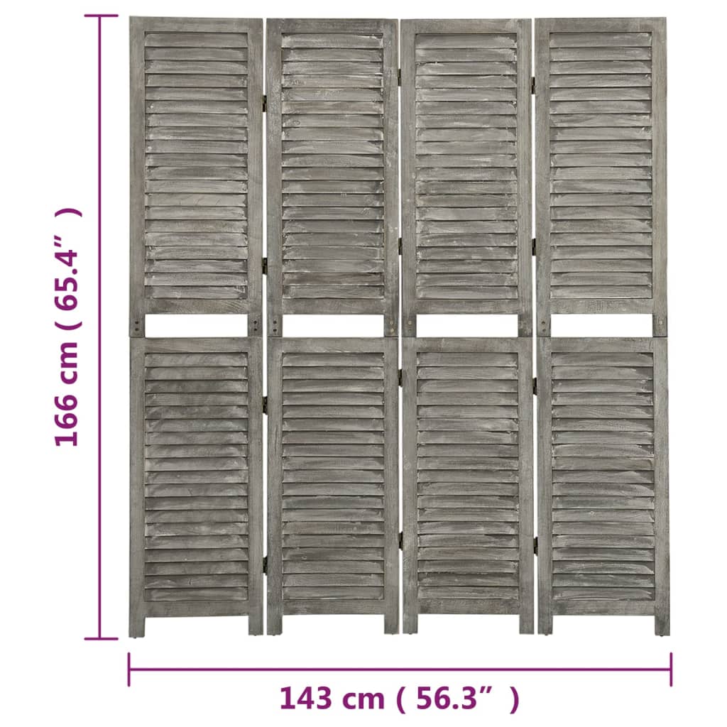 Kamerscherm Met 4 Panelen Massief Hout Grijs 143 x 166 cm