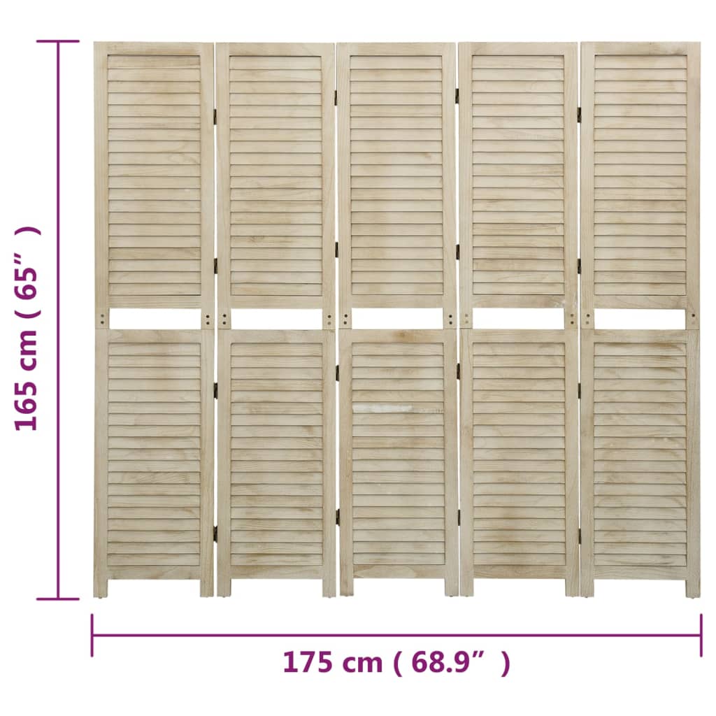 Kamerscherm Met 5 Panelen Massief Paulowniahout 175 x 165 cm