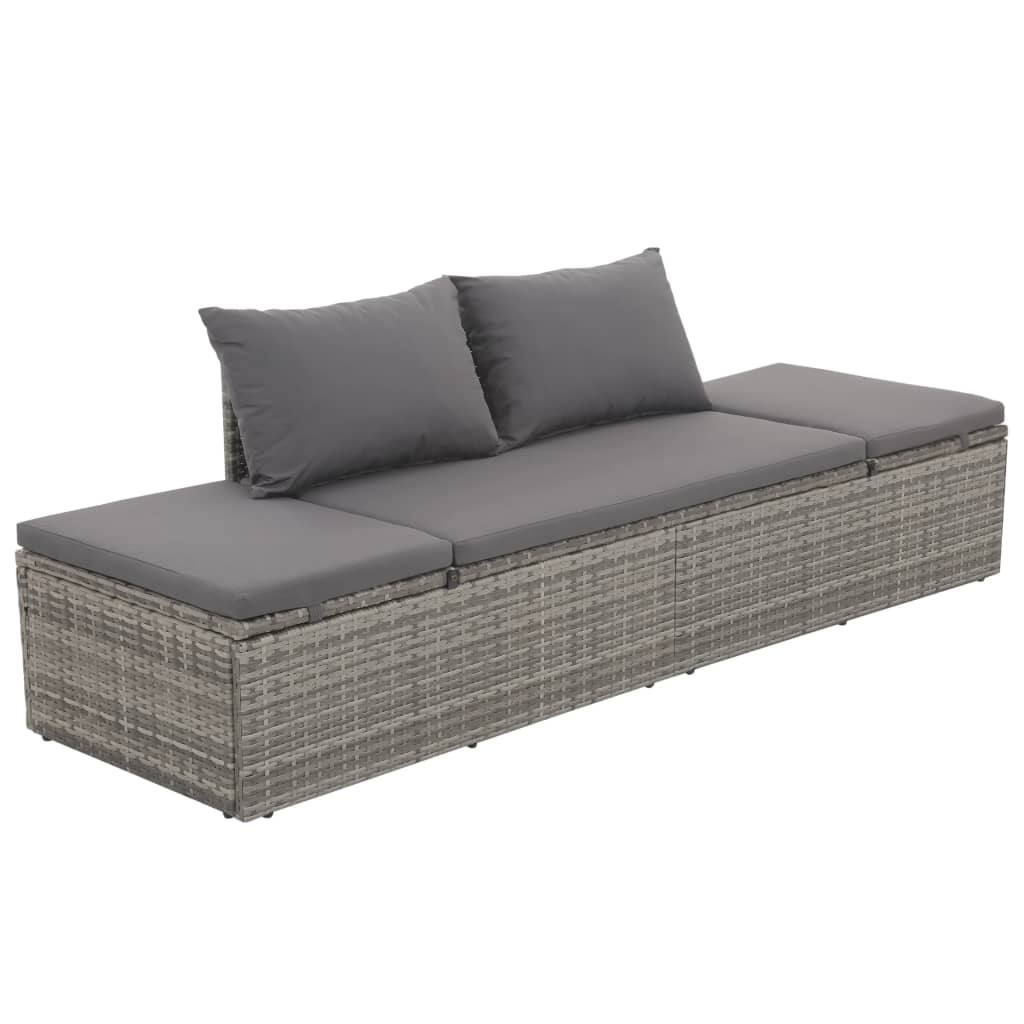 Loungebed met ligkussen en kussens poly rattan grijs