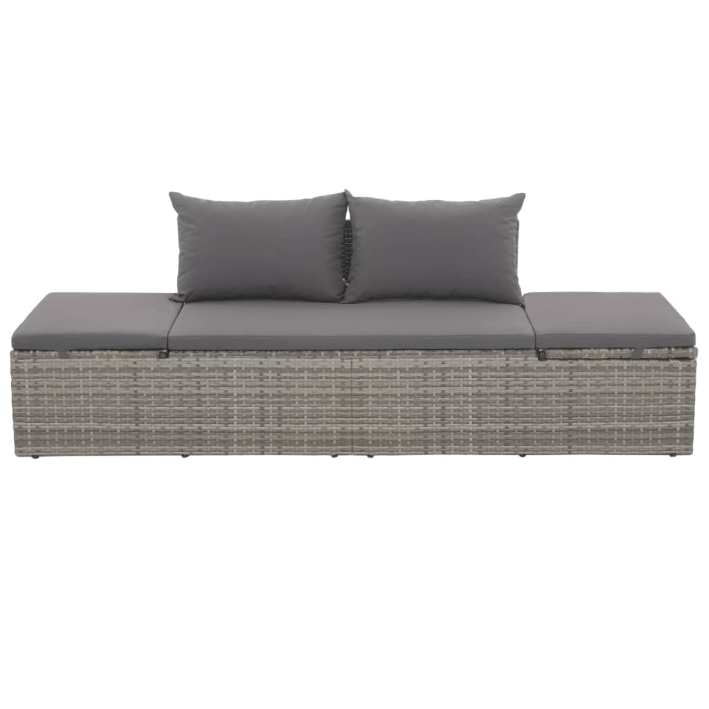 Loungebed met ligkussen en kussens poly rattan grijs