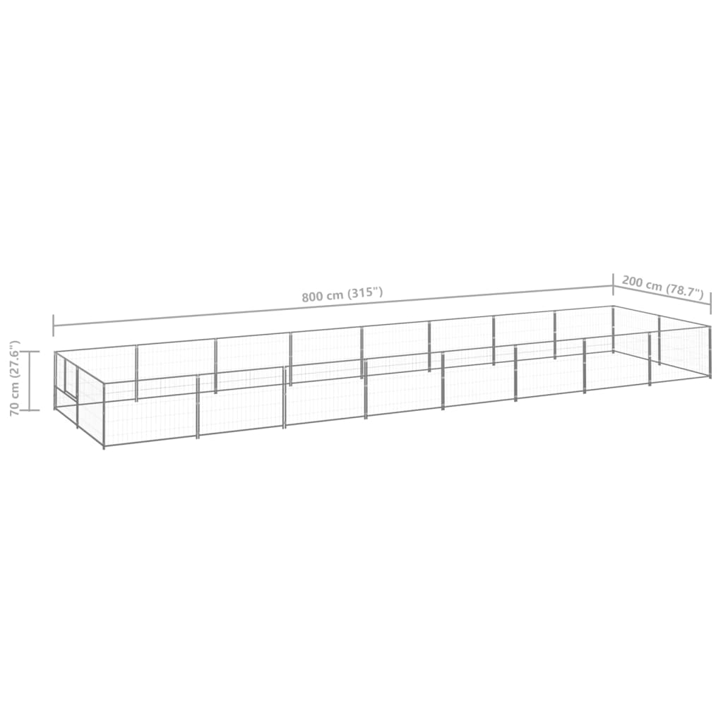 Hondenkennel 16 m² staal zilverkleurig