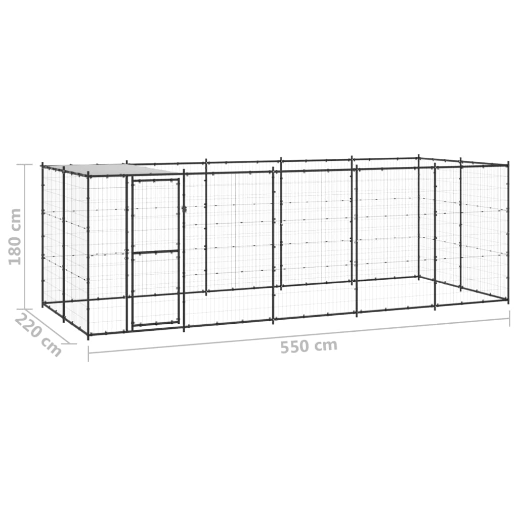 Hondenkennel met dak 12,1 m² staal