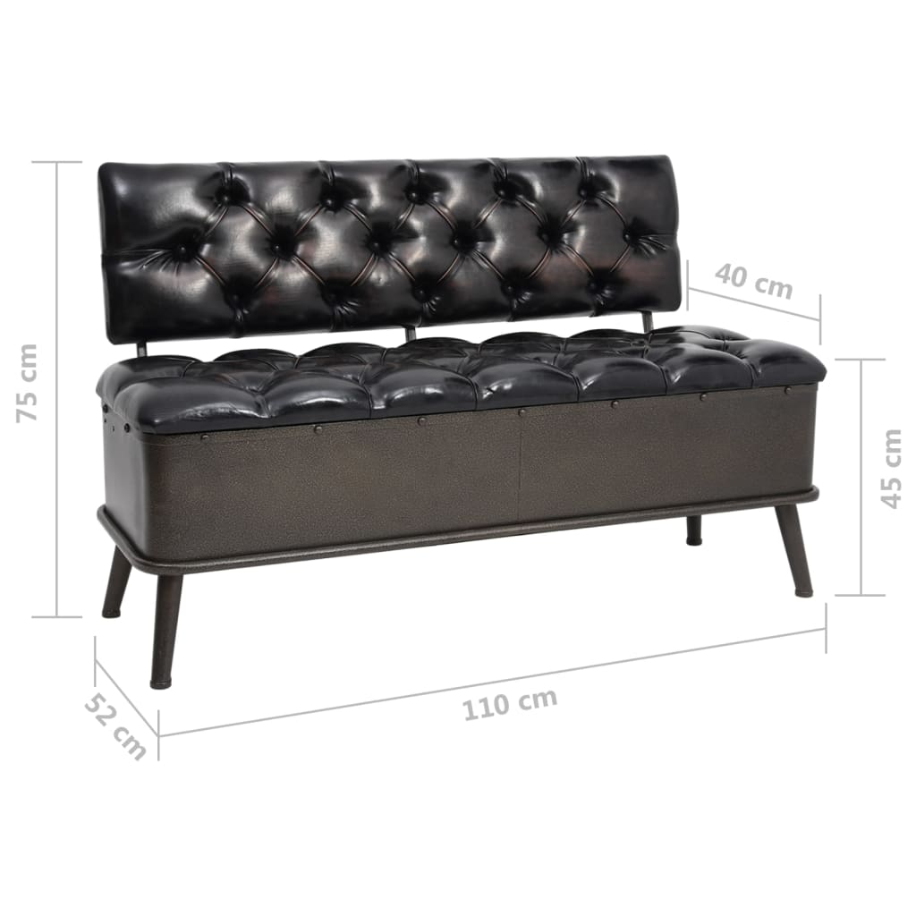 Opslagbank Met Rugleuning 110 Cm Kunstleer Zwart 110 x 52 x 75 cm