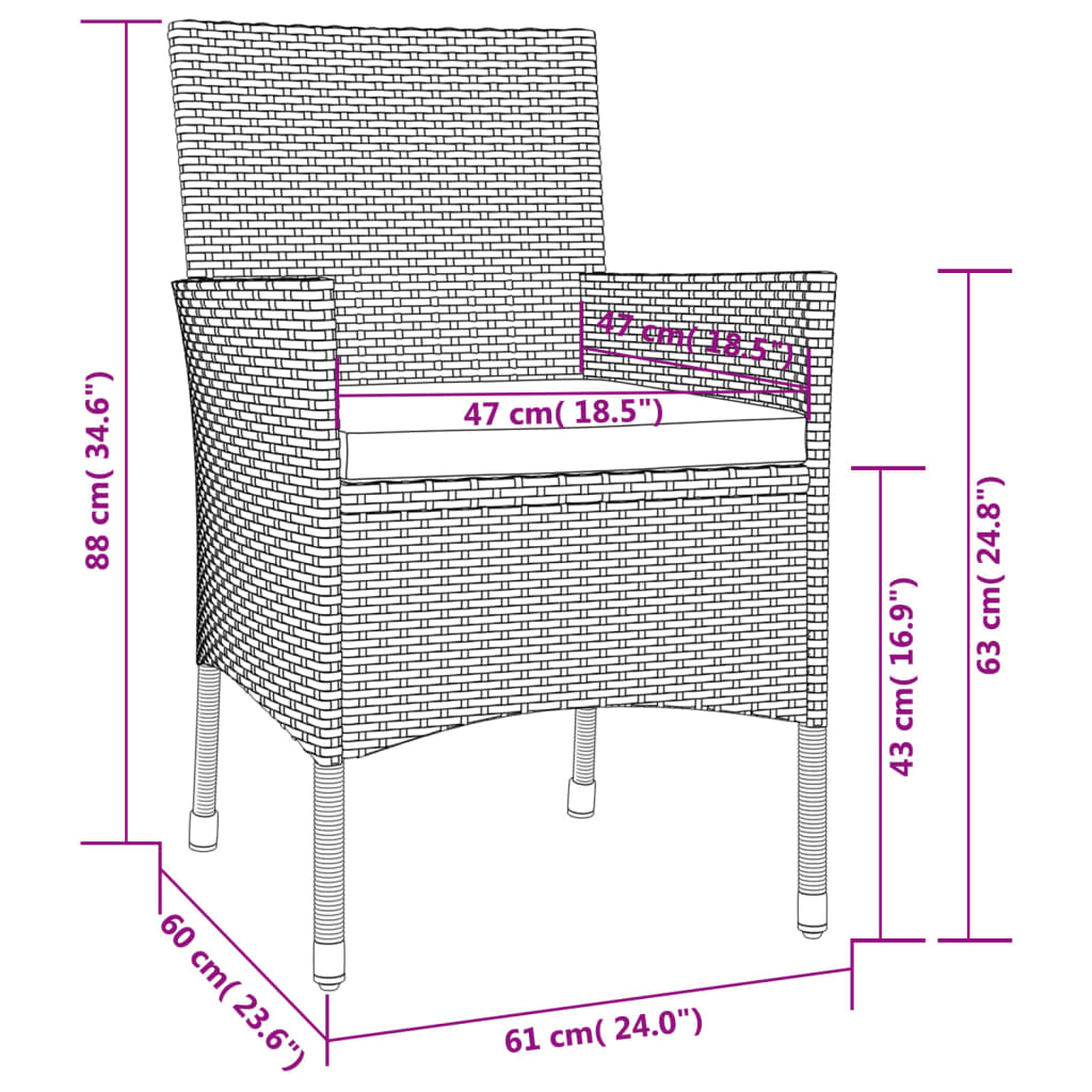 Tuinstoelen 4 st met kussens poly rattan zwart