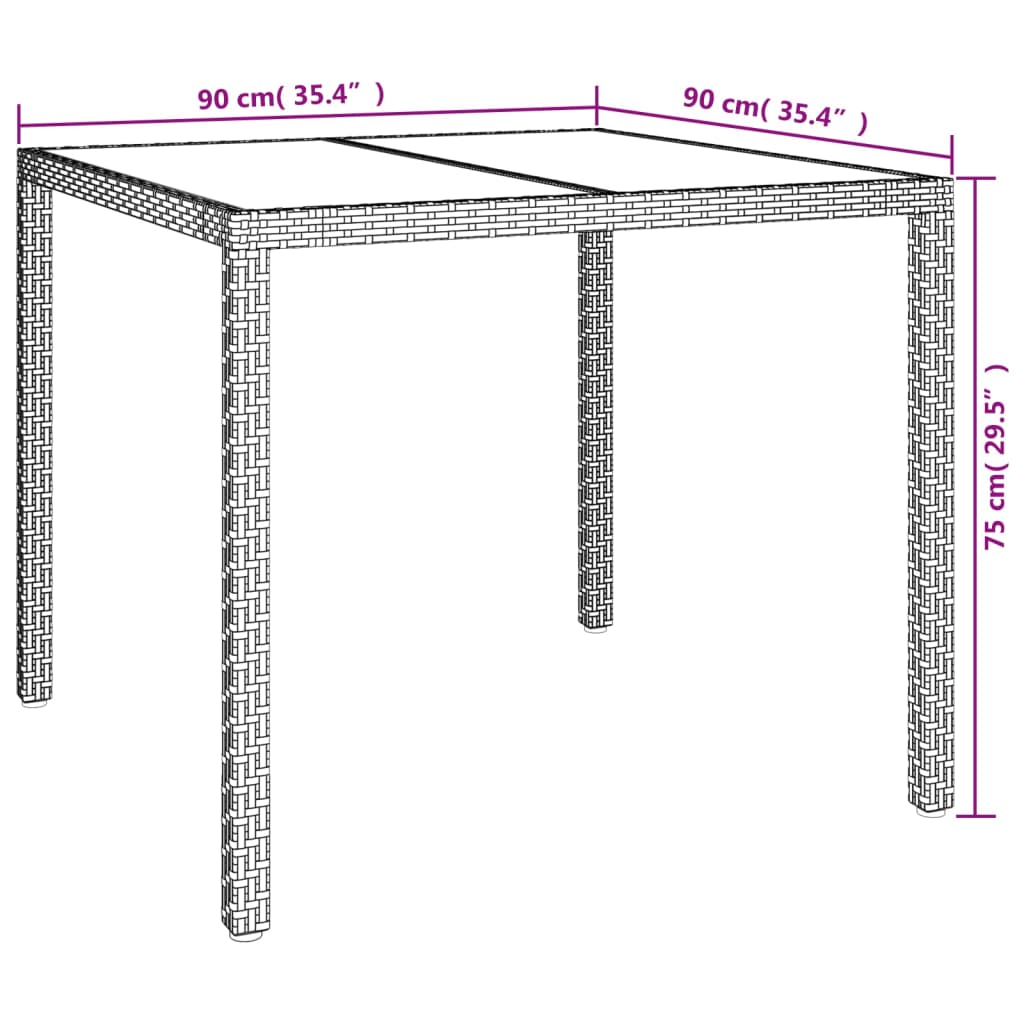 Tuintafel Gehard Glas En Poly Rattan 90 x 90 x 75 cm Bruin