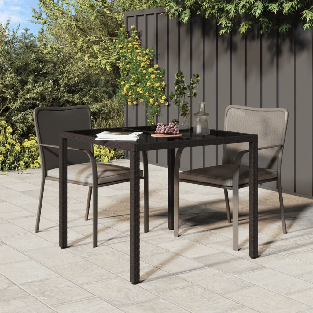 Tuintafel Gehard Glas En Poly Rattan 90 x 90 x 75 cm Bruin