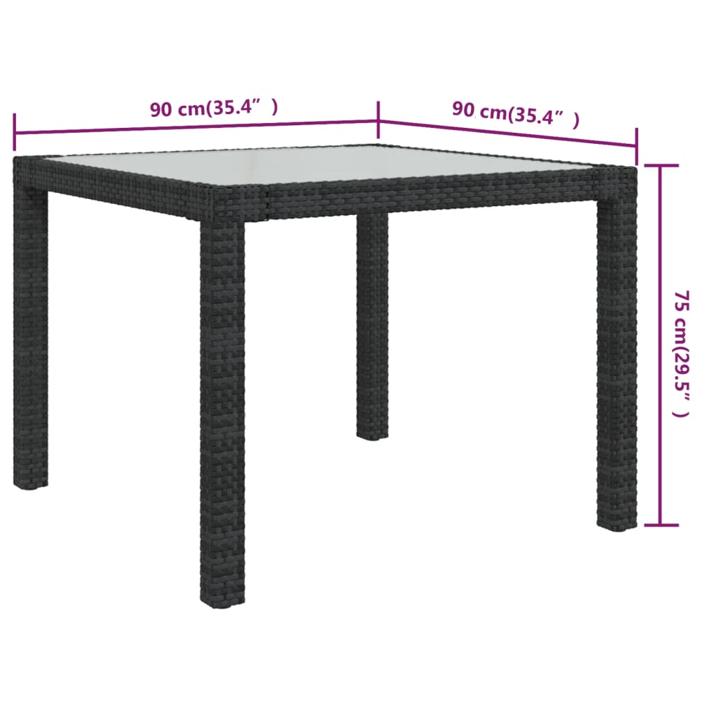 Tuintafel Gehard Glas En Poly Rattan 90 x 90 x 75 cm Zwart en wit