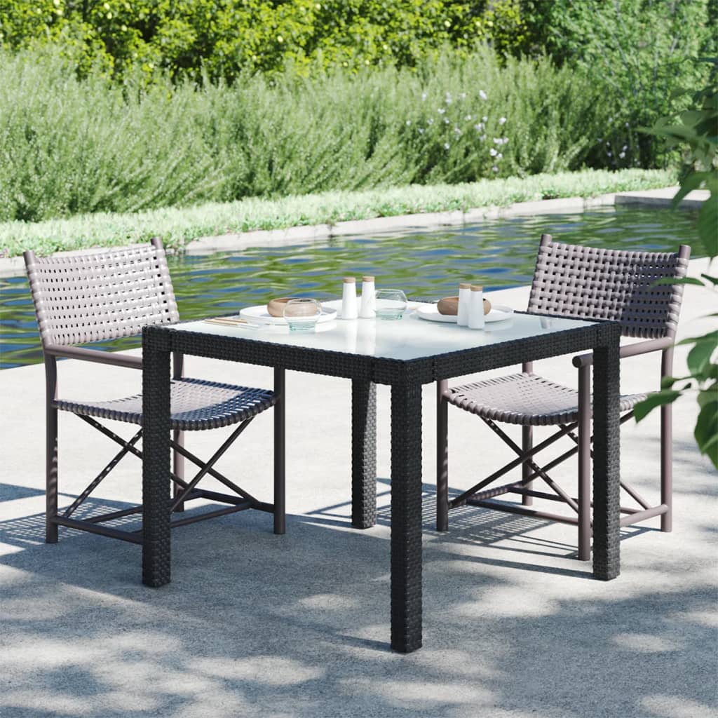 Tuintafel Gehard Glas En Poly Rattan 90 x 90 x 75 cm Zwart en wit