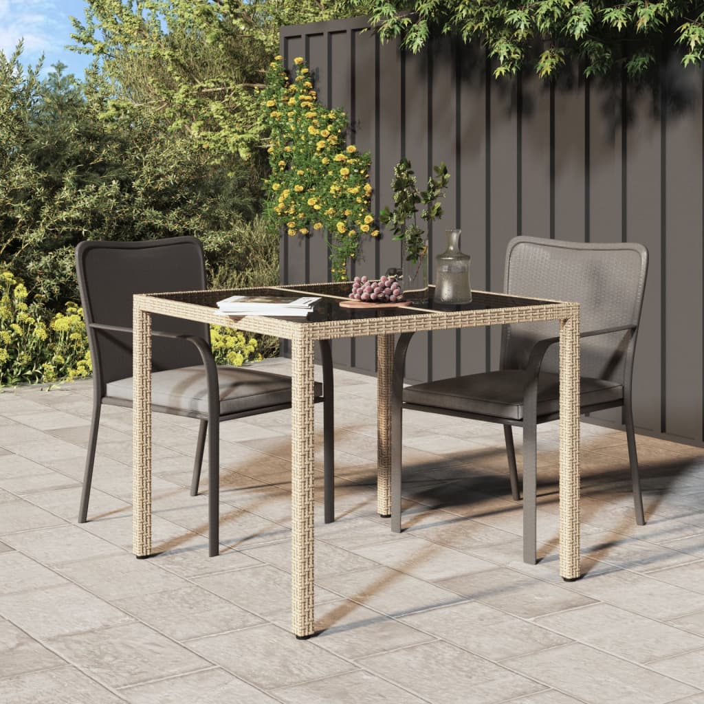 Tuintafel Gehard Glas En Poly Rattan 90 x 90 x 75 cm Beige