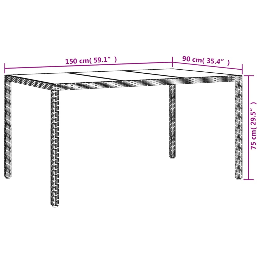 Tuintafel Gehard Glas En Poly Rattan 150 x 90 x 75 cm Bruin