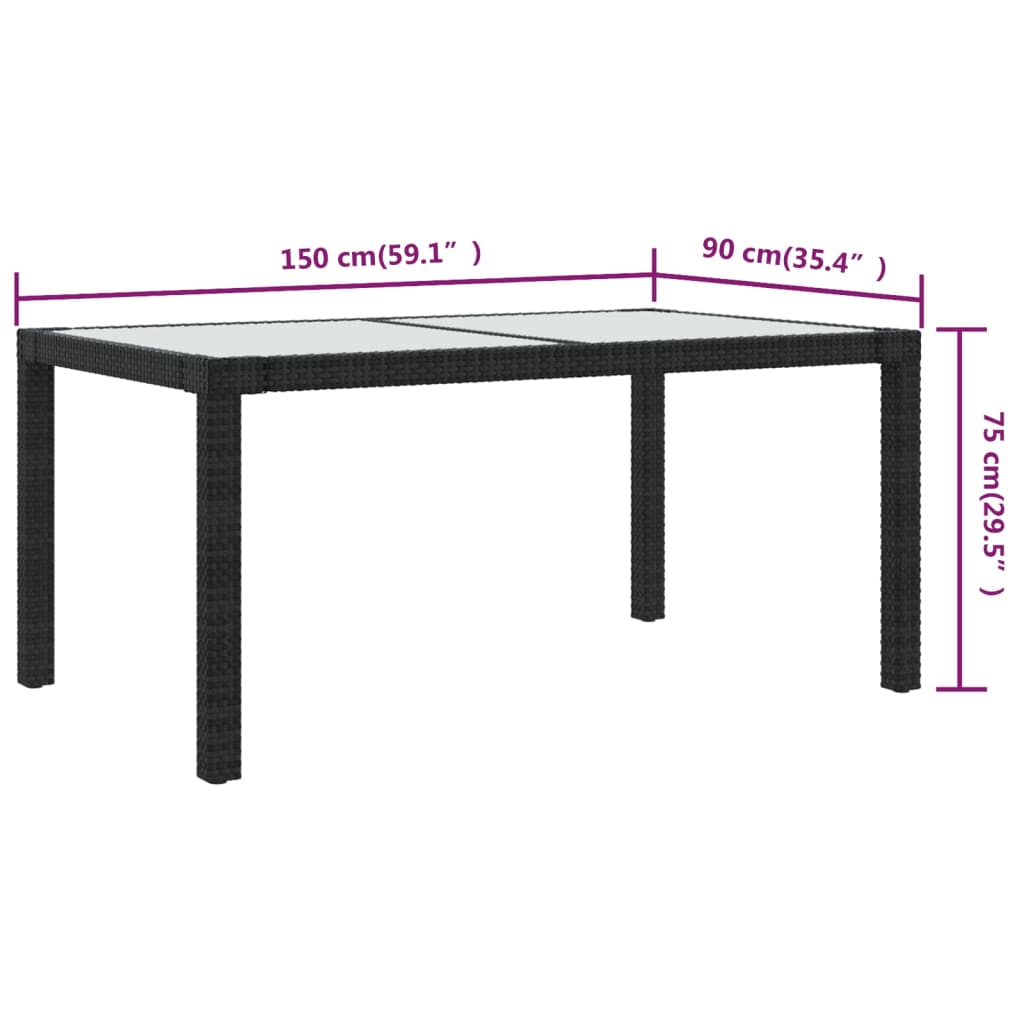 Tuintafel Gehard Glas En Poly Rattan 150 x 90 x 75 cm Zwart en wit