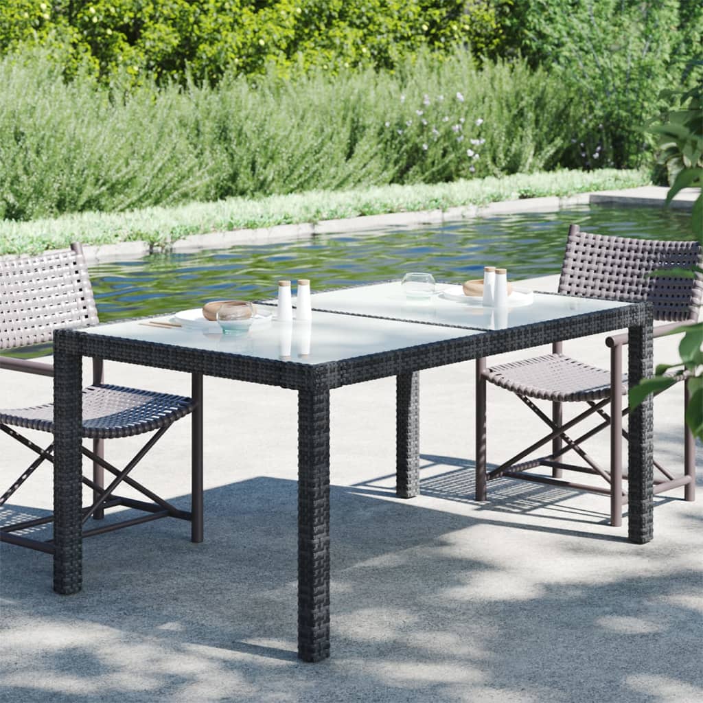 Tuintafel Gehard Glas En Poly Rattan 150 x 90 x 75 cm Zwart en wit