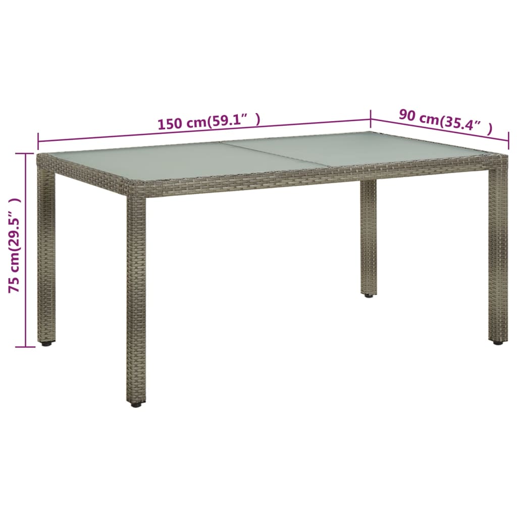 Tuintafel Gehard Glas En Poly Rattan 150 x 90 x 75 cm Grijs en wit