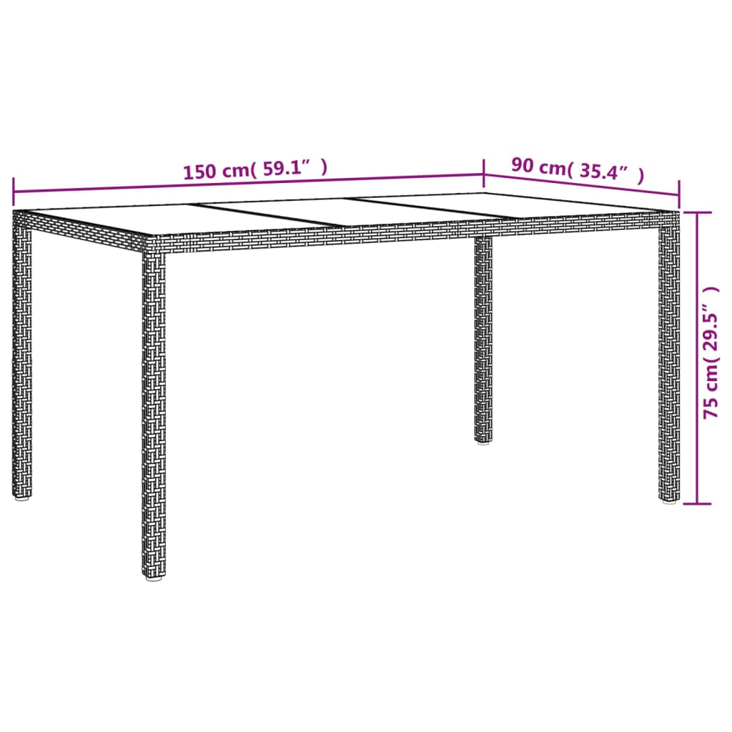 Tuintafel Gehard Glas En Poly Rattan 150 x 90 x 75 cm Grijs