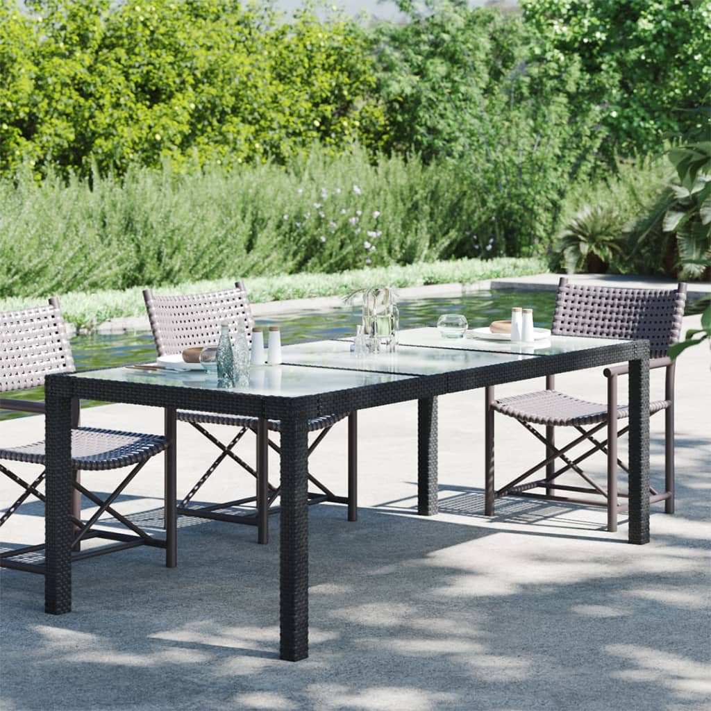 Tuintafel 190X90X75 Cm Gehard Glas En Poly Rattan Black Zwart en wit