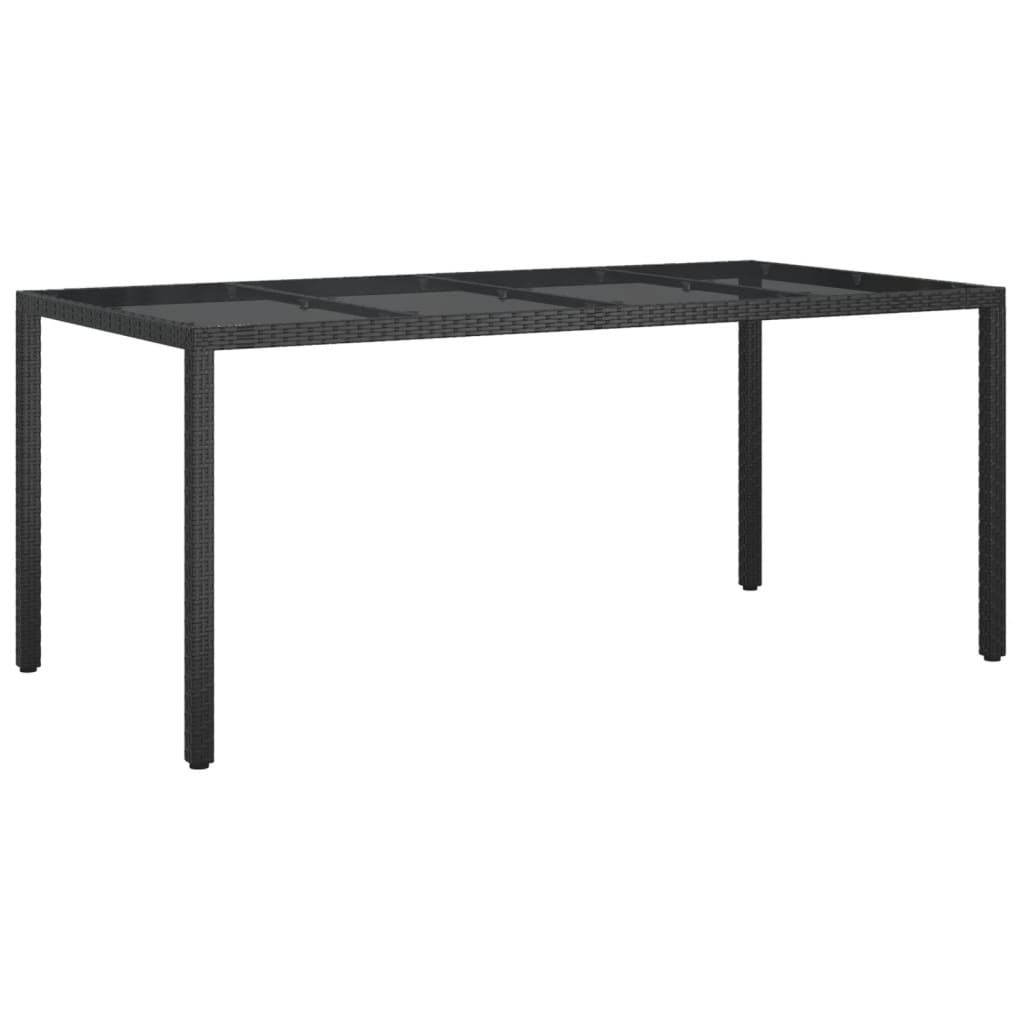 Tuintafel 190X90X75 Cm Gehard Glas En Poly Rattan Black Zwart