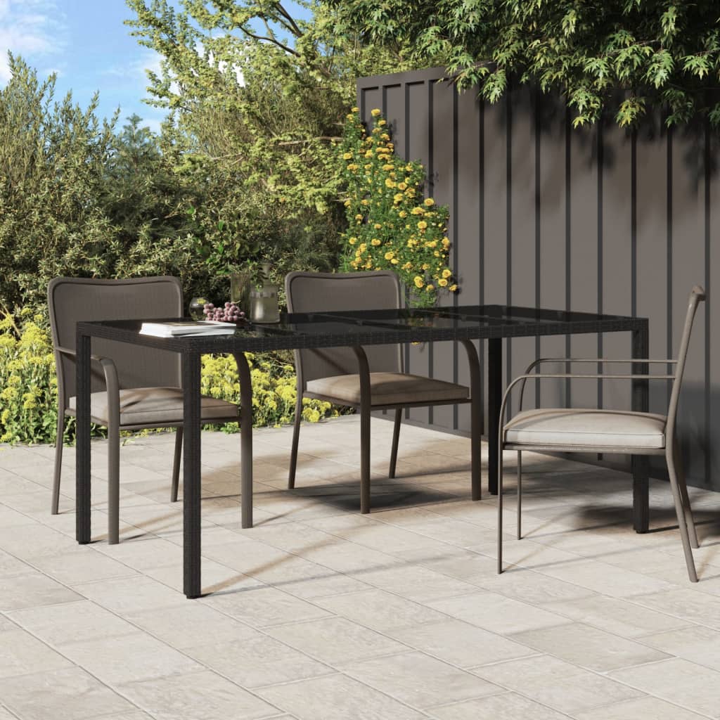 Tuintafel 190X90X75 Cm Gehard Glas En Poly Rattan Black Zwart