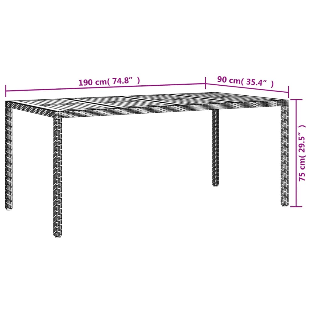 Tuintafel Poly Rattan En Acaciahout 190 x 90 x 75 cm Zwart