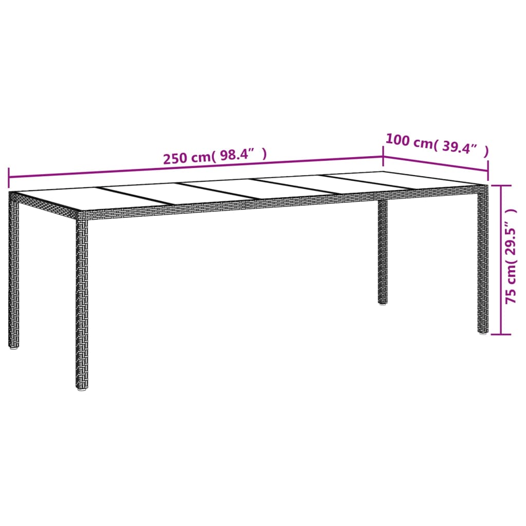 Tuintafel 250X00X75 Cm Gehard Glas En Poly Rattan Bruin