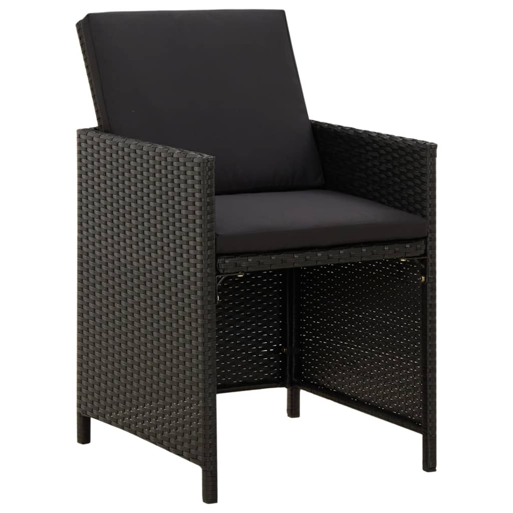 Tuinstoelen 4 st met kussens poly rattan zwart