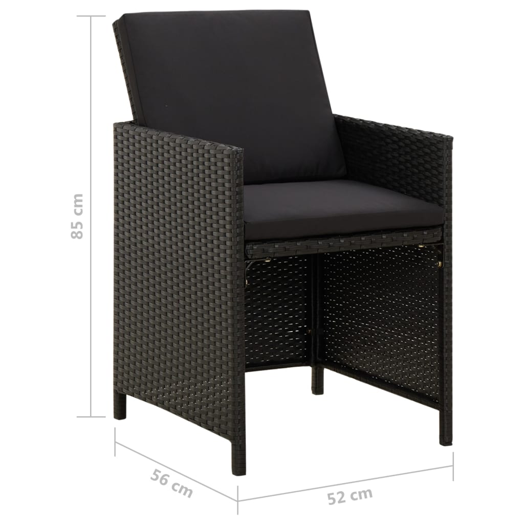 Tuinstoelen 4 st met kussens poly rattan zwart