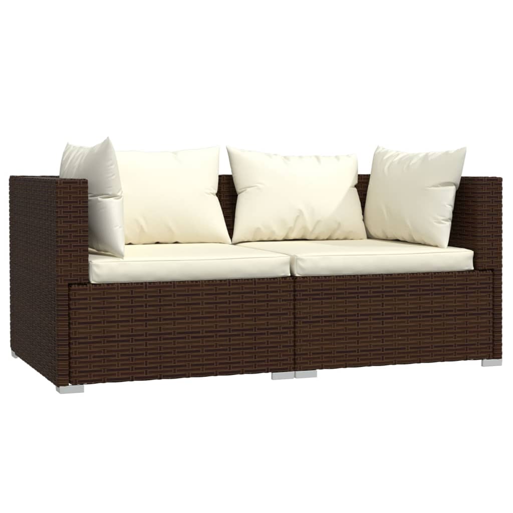 3-Delige Loungeset Met Kussens Poly Rattan Bruin 1 Bruin en crème 3x hoek