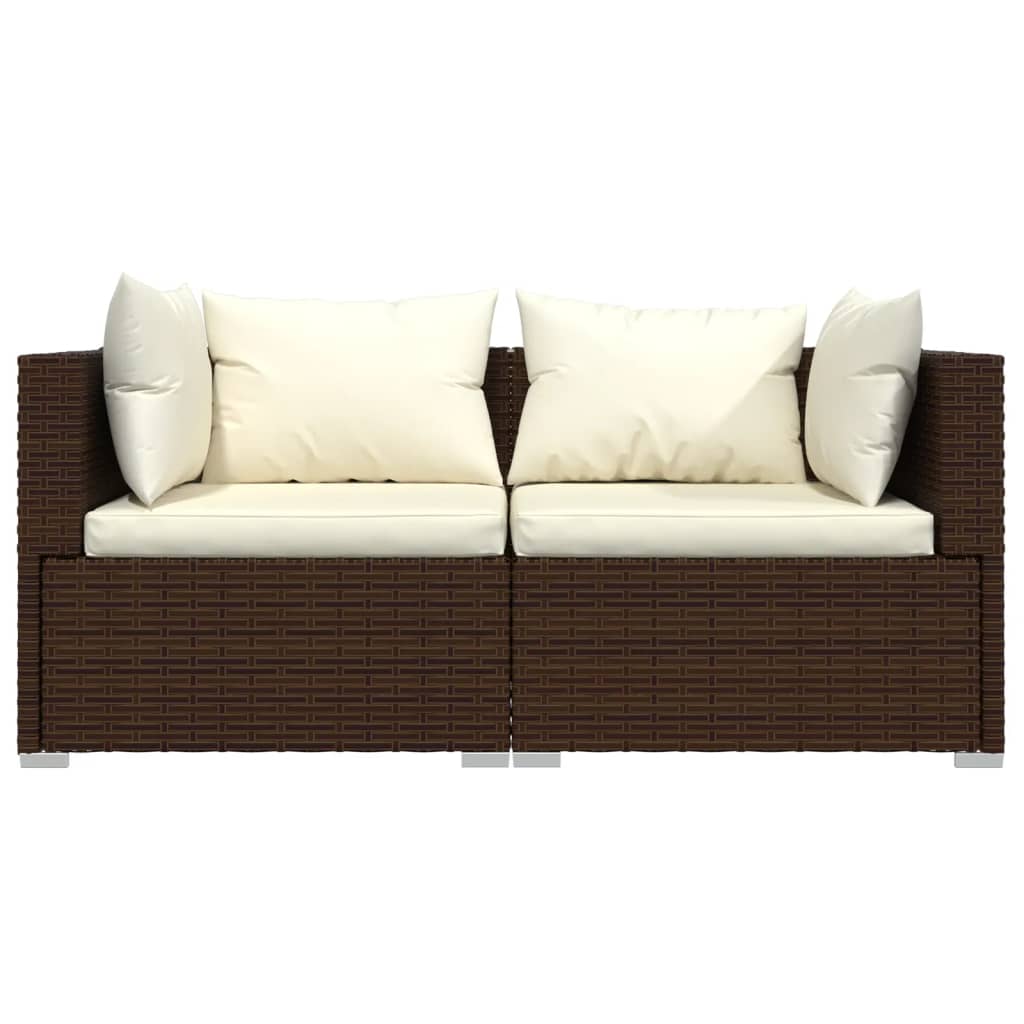 3-Delige Loungeset Met Kussens Poly Rattan Bruin 1 Bruin en crème 3x hoek