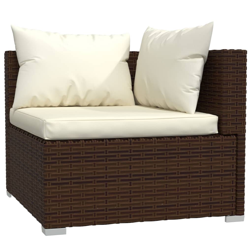 3-Delige Loungeset Met Kussens Poly Rattan Bruin 1 Bruin en crème 3x hoek