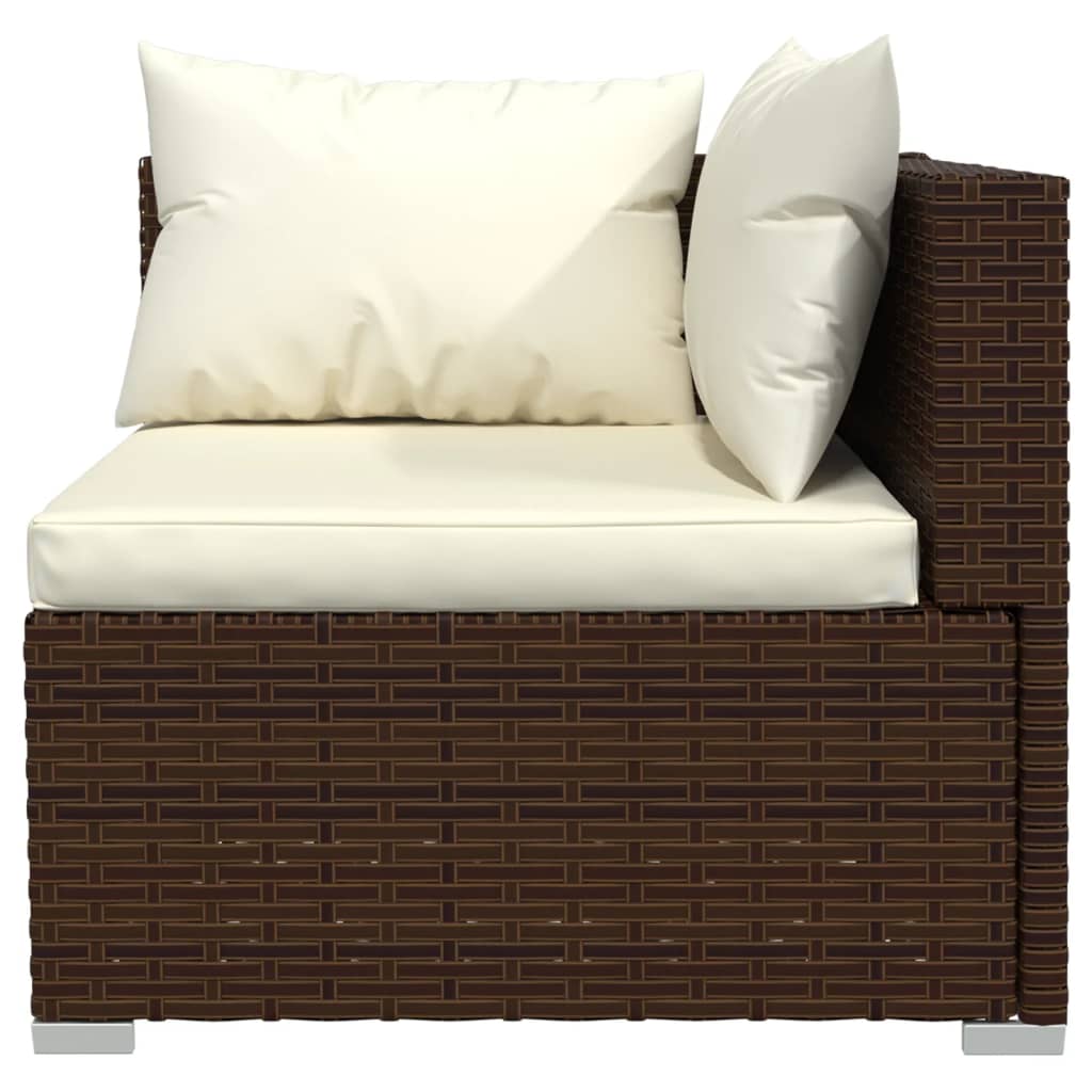 3-Delige Loungeset Met Kussens Poly Rattan Bruin 1 Bruin en crème 3x hoek