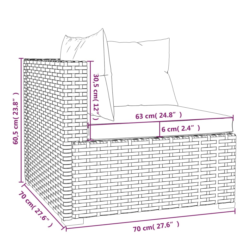 3-Delige Loungeset Met Kussens Poly Rattan Bruin 1 Bruin en crème 3x hoek